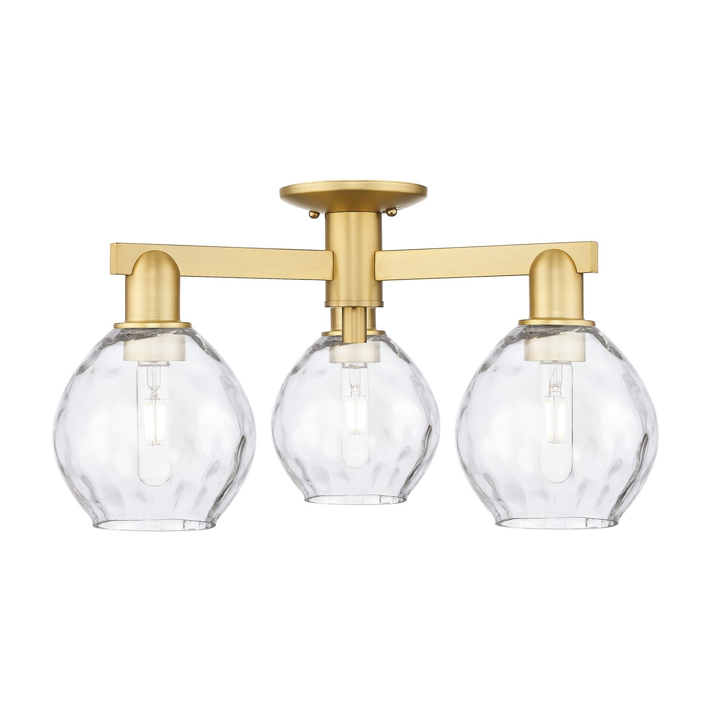 Innovations Waverly 24in 3-Light Semi-Flush Mount | Industrial Satin Gold Steel and Clear Water Glass | Entryway & Hallway | 23.5 x | Model 716-3F-SG-G362