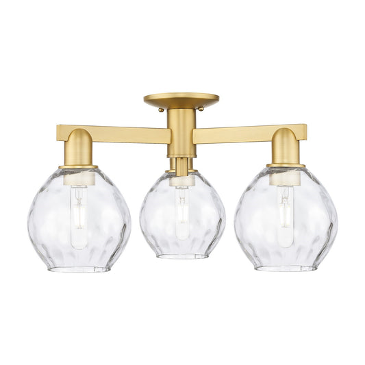 Innovations Waverly 24in 3-Light Semi-Flush Mount | Industrial Satin Gold Steel and Clear Water Glass | Entryway & Hallway | 23.5 x | Model 716-3F-SG-G362