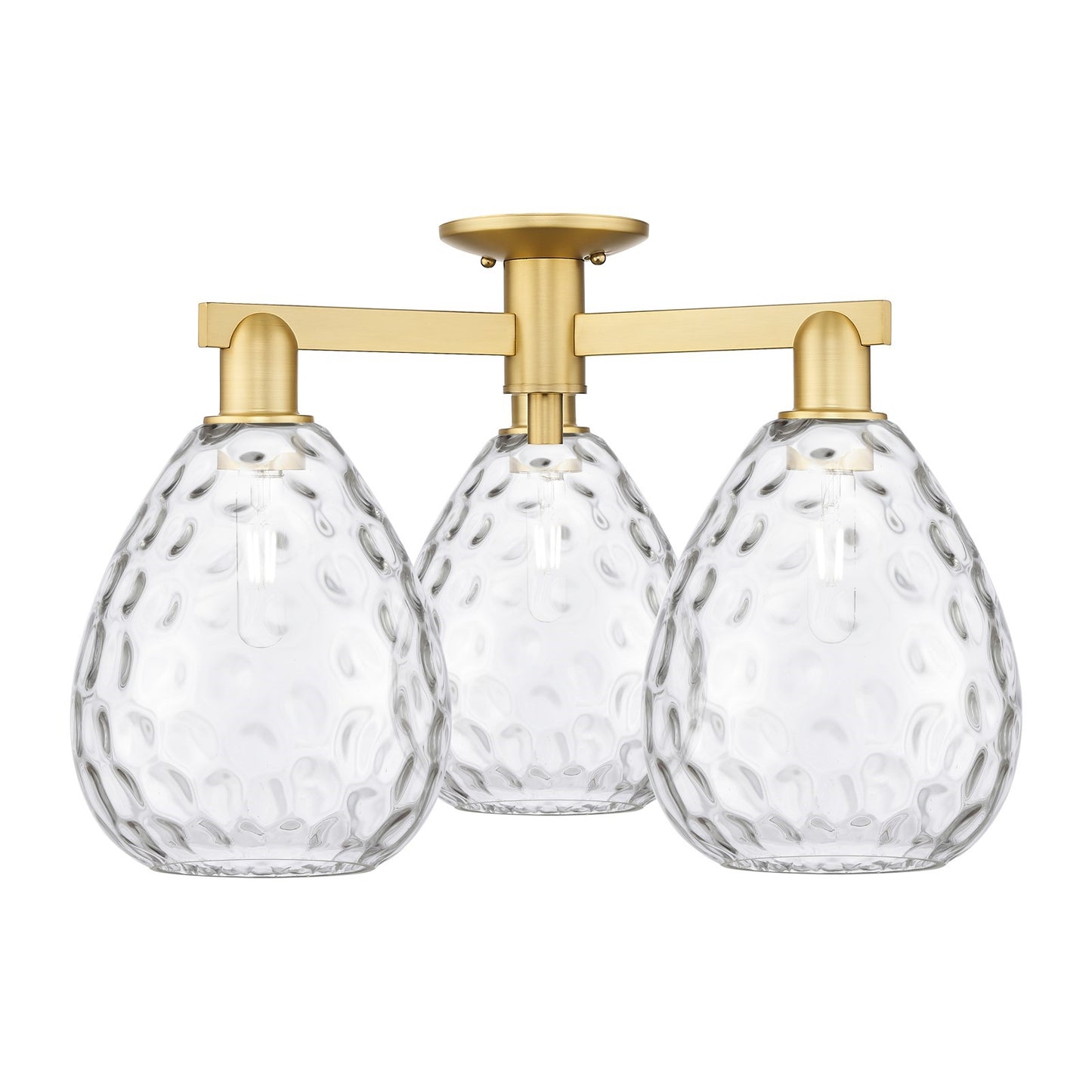 Innovations Waverly 26in 3-Light Semi-Flush Mount | Industrial Satin Gold Steel and Clear Glass | Living Room & Dining Room | 25.5 | Model 716-3F-SG-G372