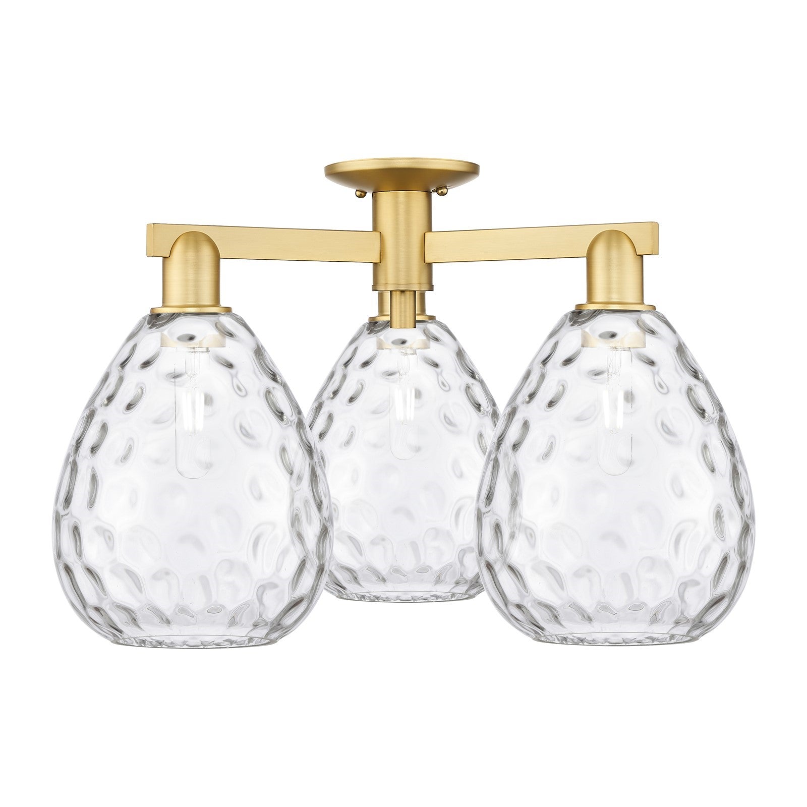 Innovations Waverly 26in 3-Light Semi-Flush Mount | Industrial Satin Gold Steel and Clear Glass | Living Room & Dining Room | 25.5 | Model 716-3F-SG-G372