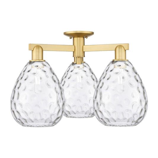 Innovations Waverly 26in 3-Light Semi-Flush Mount | Industrial Satin Gold Steel and Clear Glass | Living Room & Dining Room | 25.5 | Model 716-3F-SG-G372