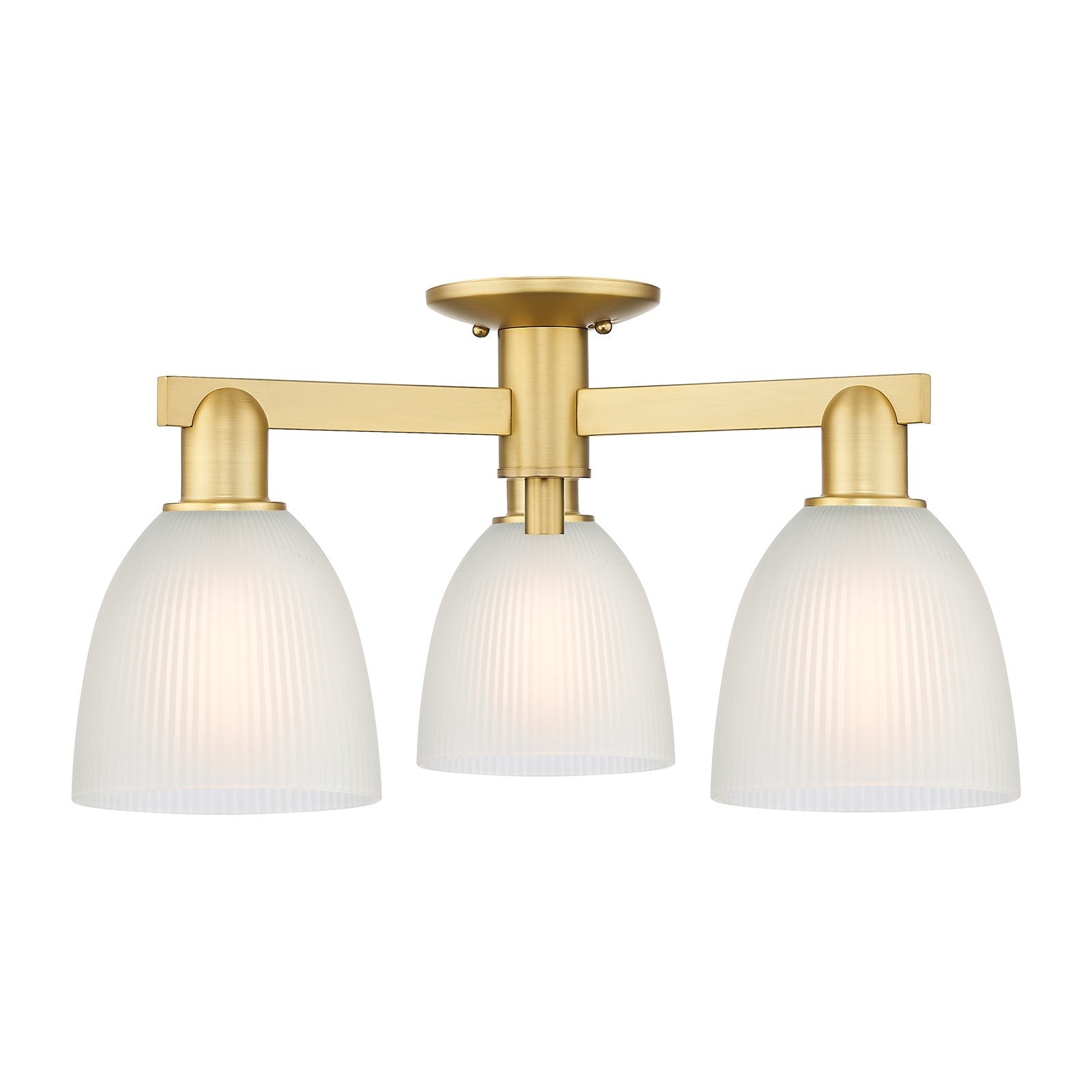 Innovations Castile 24in 3-Light Semi-Flush Mount | Industrial Satin Gold Steel and White Glass | Living Room & Dining Room | 23.5 | Model 716-3F-SG-G381