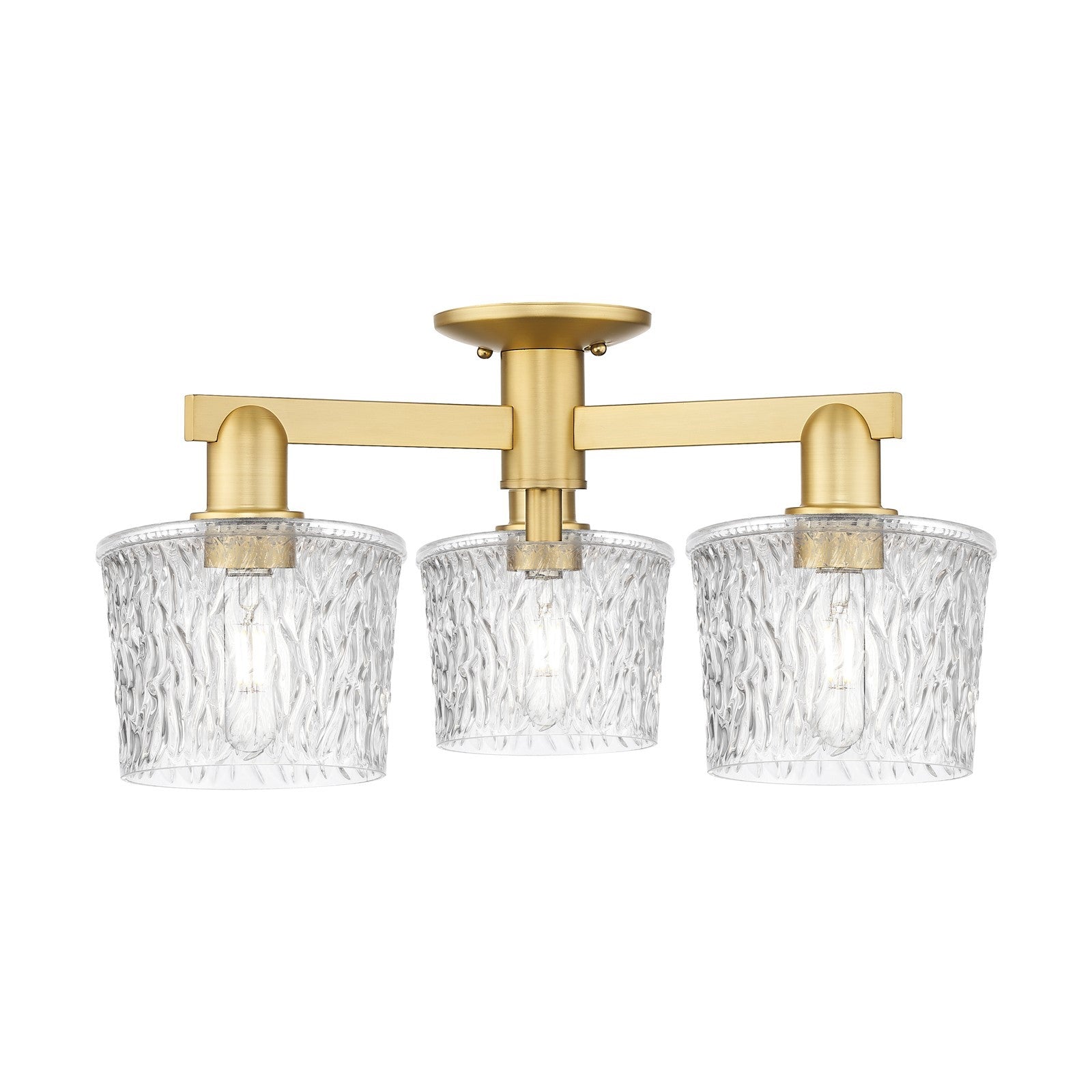 Innovations Niagara 24in 3-Light Semi-Flush Mount | Industrial Satin Gold Steel and Clear Glass | Damp-Rated Living Room & Kitchen | Model 716-3F-SG-G402
