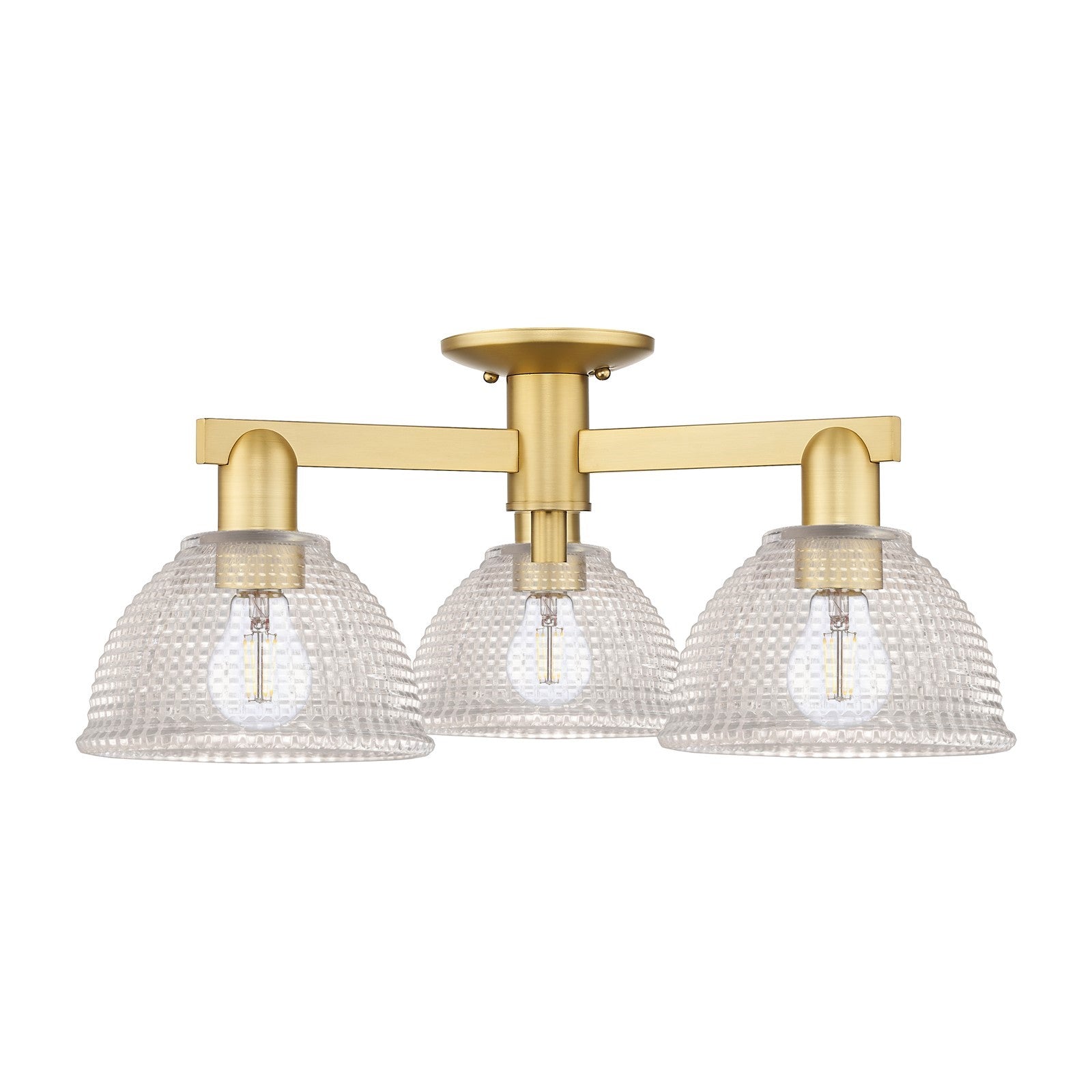 Innovations Arietta 26in 3-Light Semi-Flush Mount | Industrial Modern Contempo Satin Gold Steel and Clear Glass | Living Room & | Model 716-3F-SG-G422