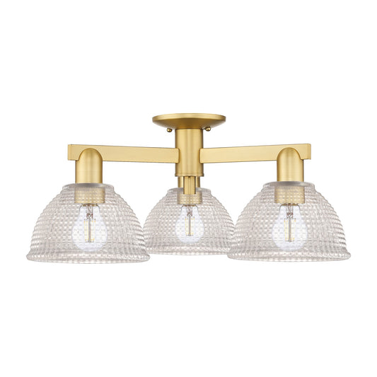 Innovations Arietta 26in 3-Light Semi-Flush Mount | Industrial Modern Contempo Satin Gold Steel and Clear Glass | Living Room & | Model 716-3F-SG-G422