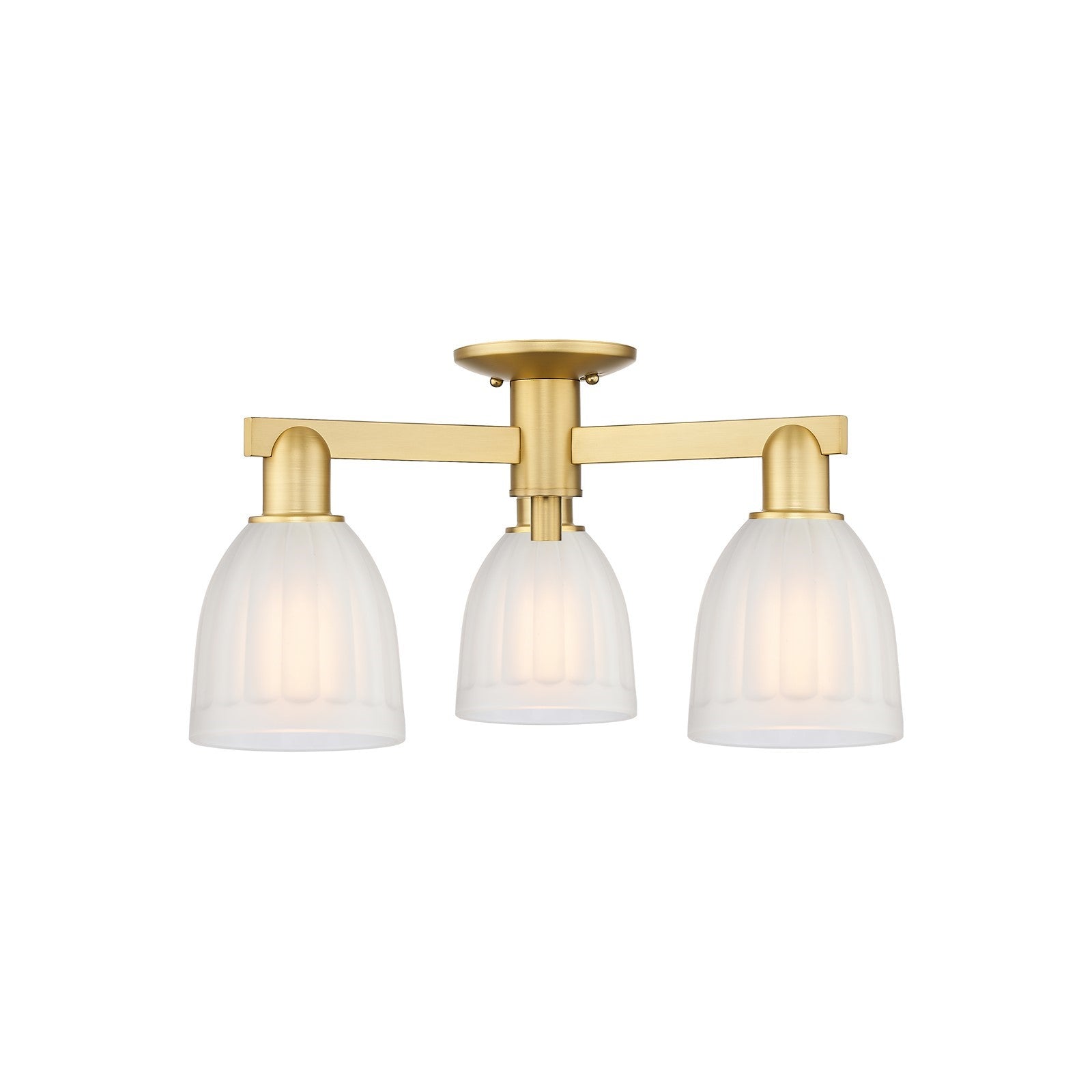 Innovations Brookfield 23in 3-Light Semi-Flush Mount | Industrial Satin Gold Steel and White Frosted Glass | Entryway & Hallway | Model 716-3F-SG-G441