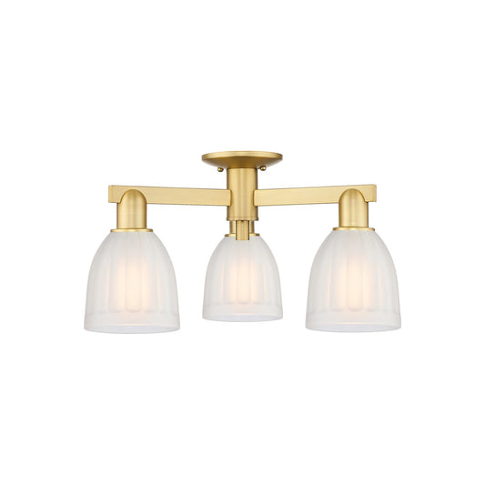 Innovations Brookfield 23in 3-Light Semi-Flush Mount | Industrial Satin Gold Steel and White Frosted Glass | Entryway & Hallway | Model 716-3F-SG-G441