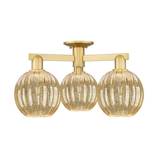 Innovations Preston 3Lt 25" Globe Semi-Flush, Gold/Mercury - 716-3F-SG-G458-7ME