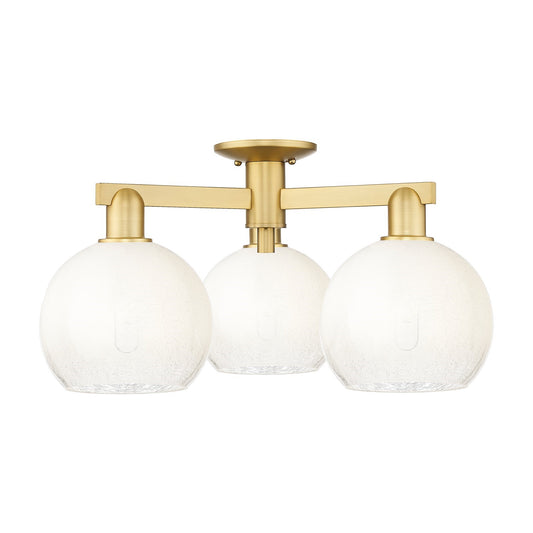 Innovations Brookhaven Globe 25.5in 3-Light Semi-Flush Mount | Industrial Satin Gold Steel and Opal Glass | Living Room & | Model 716-3F-SG-G483-8OP