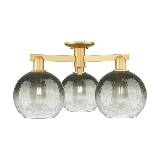 Innovations Brookhaven Globe 25in 3-Light Semi-Flush Mount | Industrial Satin Gold Steel and Slate Glass | Entryway & Hallway | Model 716-3F-SG-G483-8SL