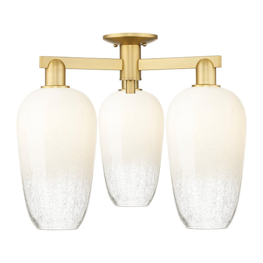 Innovations Brookhaven Flute 24.5in 3-Light Semi-Flush Mount | Industrial Satin Gold Steel and Cast Brass with Opal Glass | Model 716-3F-SG-G484-7OP