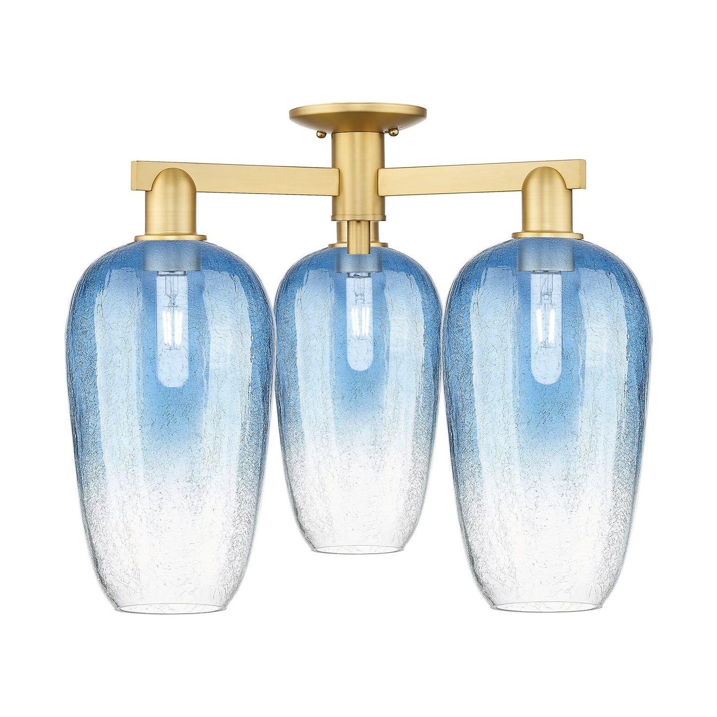 Innovations Brookhaven Flute 24.5in 3-Light Semi-Flush Mount | Industrial Satin Gold Steel and Sapphire Blue Glass | Entryway & | Model 716-3F-SG-G484-7SB