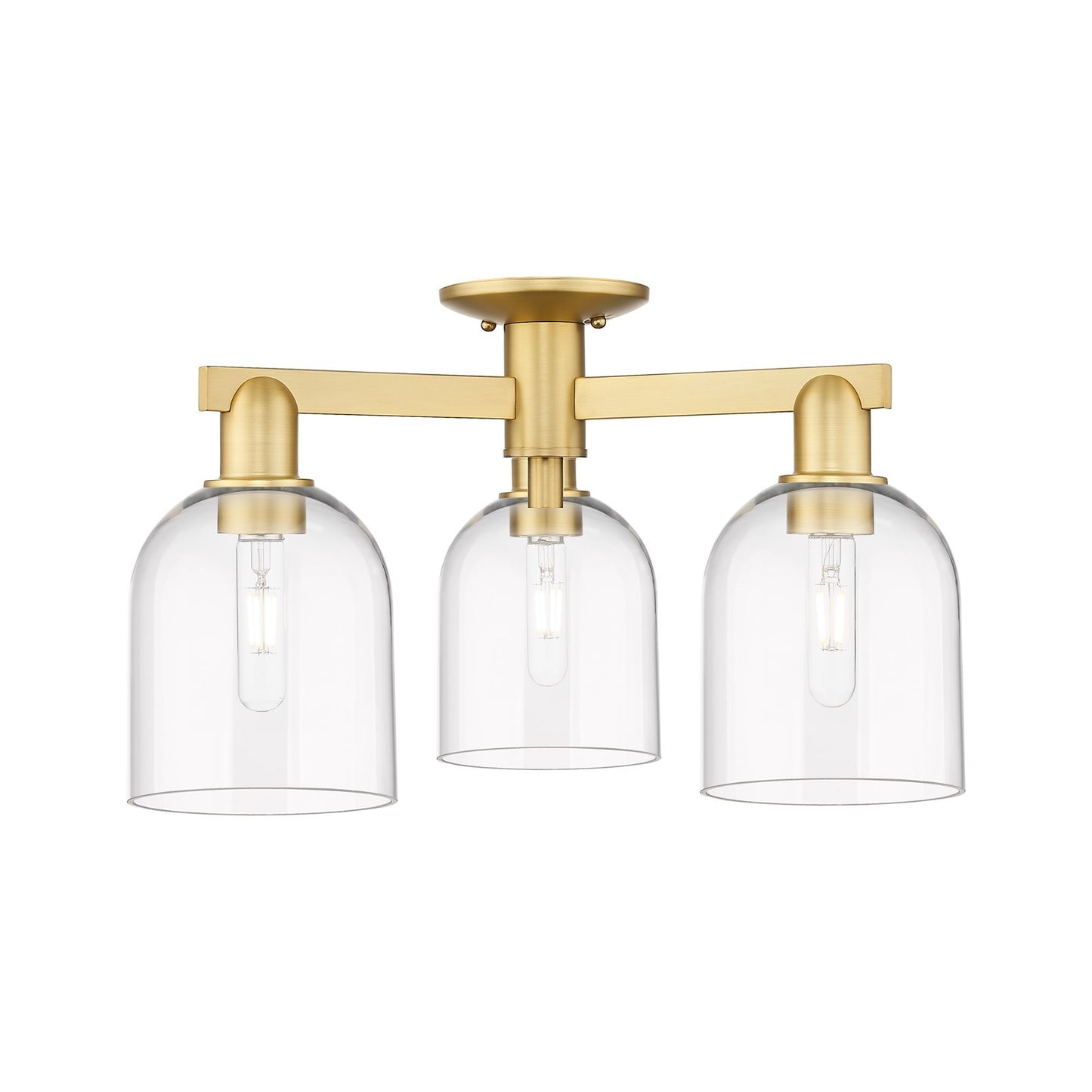 Innovations Bella 23in 3-Light Semi-Flush Mount | Industrial Satin Gold Steel and Clear Glass | Entryway & Hallway | 23 x 23 x | Model 716-3F-SG-G558-6CL