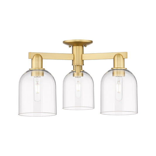 Innovations Bella 23in 3-Light Semi-Flush Mount | Industrial Satin Gold Steel and Clear Glass | Entryway & Hallway | 23 x 23 x | Model 716-3F-SG-G558-6CL