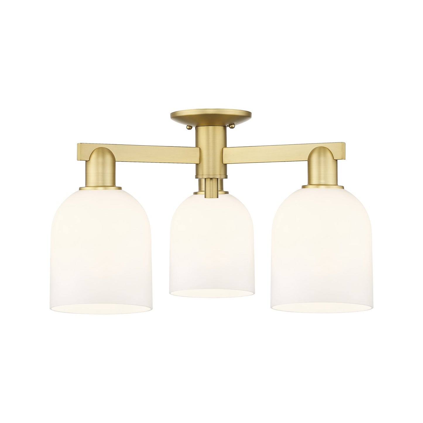 Innovations Bella 23in 3-Light Semi-Flush Mount | Industrial Satin Gold Steel and Cast Brass with White Bell Glass | Living | Model 716-3F-SG-G558-6GWH
