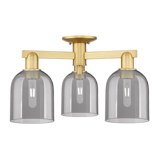 Innovations Bella 23in 3-Light Semi-Flush Mount | Industrial Satin Gold Steel and Light Smoke Glass | Entryway & Hallway | 23 x | Model 716-3F-SG-G558-6SM