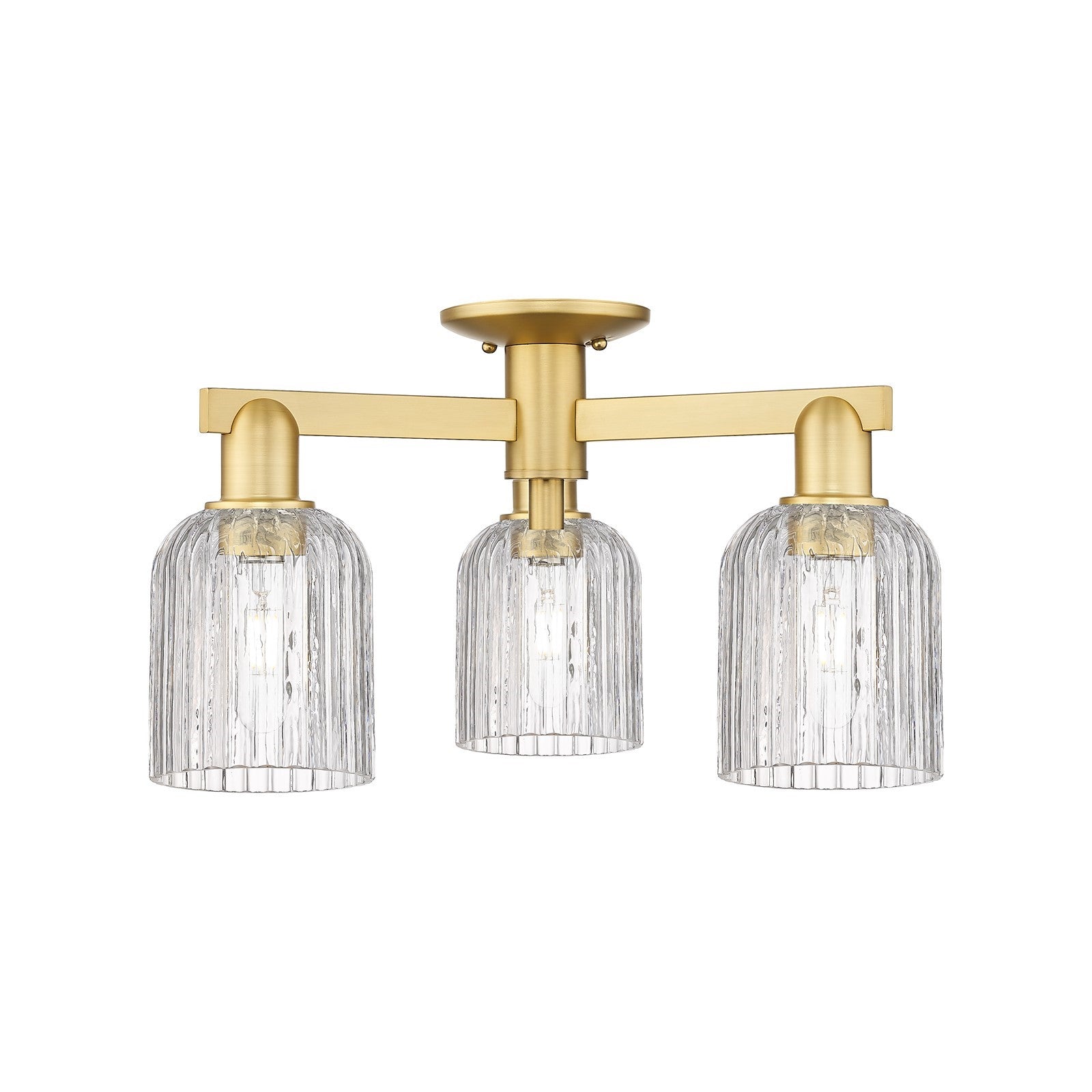 Innovations Bridal Veil 22.5in 3-Light Semi-Flush Mount | Industrial Satin Gold Steel and Clear Ribbed Glass | Entryway & | Model 716-3F-SG-G559-5CL