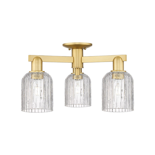 Innovations Bridal Veil 22.5in 3-Light Semi-Flush Mount | Industrial Satin Gold Steel and Clear Ribbed Glass | Entryway & | Model 716-3F-SG-G559-5CL