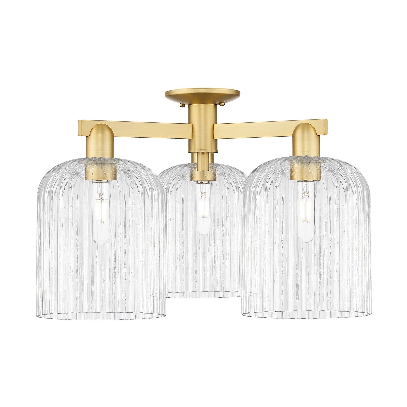 Innovations Bridal Veil 26in 3-Light Semi-Flush Mount | Industrial Satin Gold Steel and Clear Bridal Veil Glass | Entryway & | Model 716-3F-SG-G559-8CL
