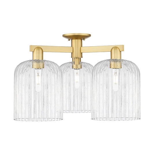 Innovations Bridal Veil 26in 3-Light Semi-Flush Mount | Industrial Satin Gold Steel and Clear Bridal Veil Glass | Entryway & | Model 716-3F-SG-G559-8CL