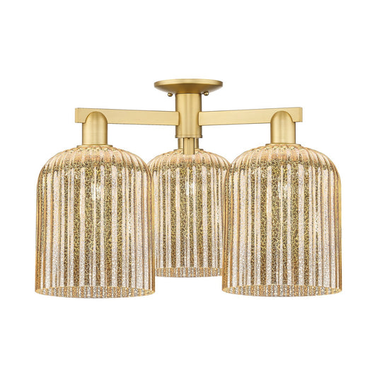 Innovations Bridal Veil 26in 3-Light Semi-Flush Mount | Industrial Satin Gold Steel and Mercury Ribbed Glass | Entryway & | Model 716-3F-SG-G559-8ME