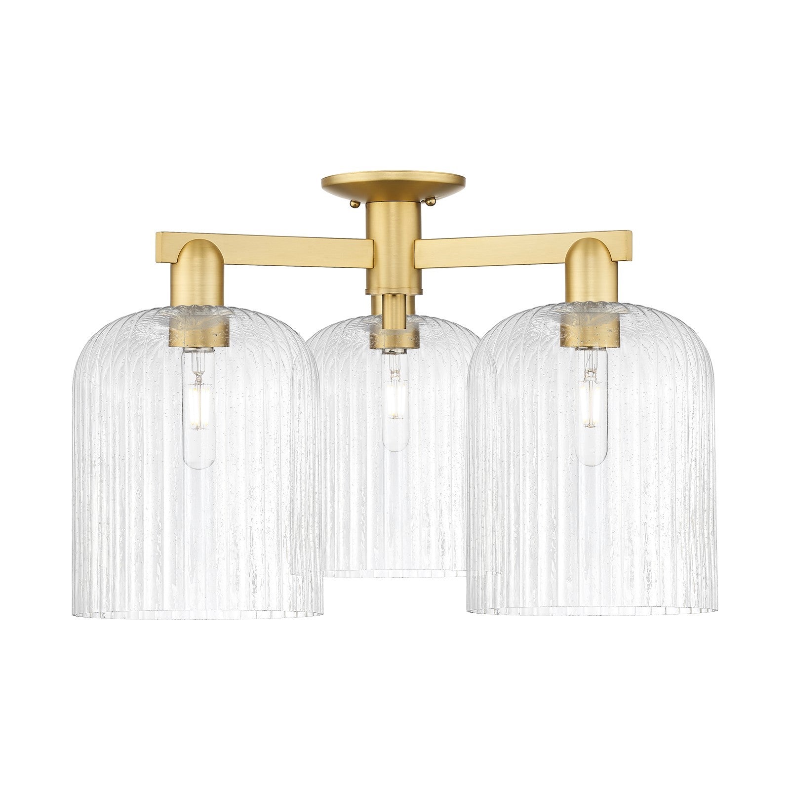 Innovations Bridal Veil 26in 3-Light Semi-Flush Mount | Industrial Modern Satin Gold Steel and Seedy Glass | Entryway & | Model 716-3F-SG-G559-8SDY