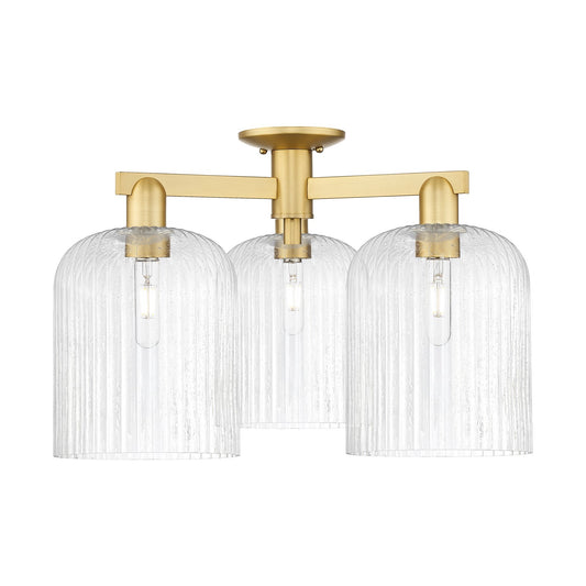 Innovations Bridal Veil 26in 3-Light Semi-Flush Mount | Industrial Modern Satin Gold Steel and Seedy Glass | Entryway & | Model 716-3F-SG-G559-8SDY