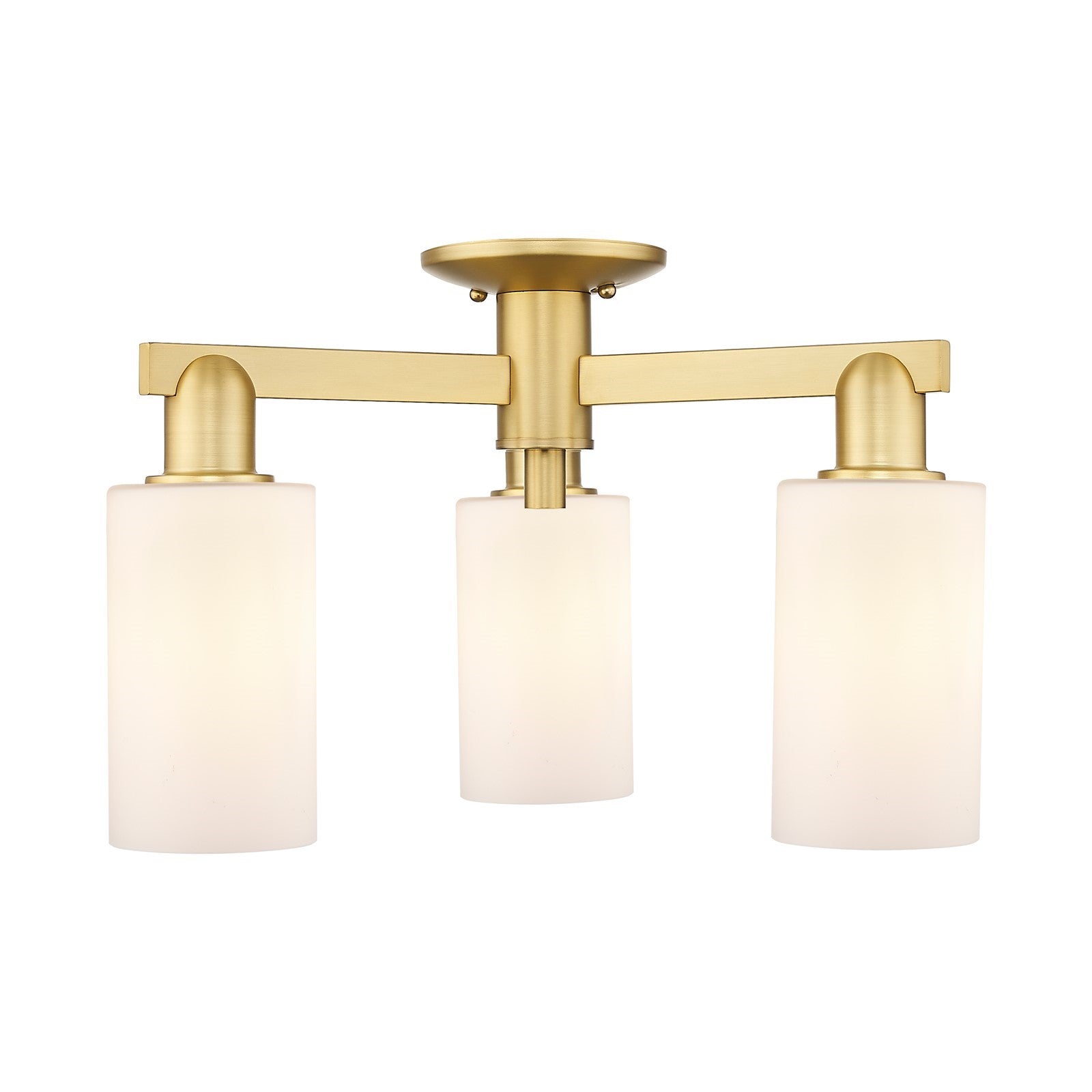 Innovations Clymer 21in 3-Light Semi-Flush Mount | Industrial Satin Gold Steel and Matte White Glass | Entryway & Hallway | 21.38 x | Model 716-3F-SG-G801