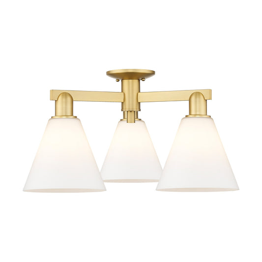 Innovations Berkshire Glass 26in 3-Light Semi-Flush Mount | Industrial Satin Gold Steel and Matte White Glass | Damp-Rated | Model 716-3F-SG-GBC-81