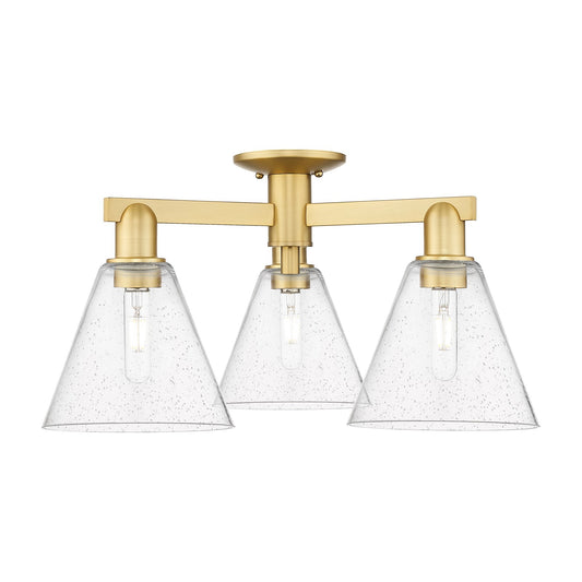 Innovations Berkshire Glass 26in 3-Light Semi-Flush Mount | Industrial Satin Gold Steel and Seedy Glass | Living Room & Covered | Model 716-3F-SG-GBC-84