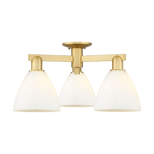 Innovations Bristol 25in 3-Light Semi-Flush Mount | Industrial Satin Gold Steel and Matte White Glass | Damp-Rated Entryway & | Model 716-3F-SG-GBD-751