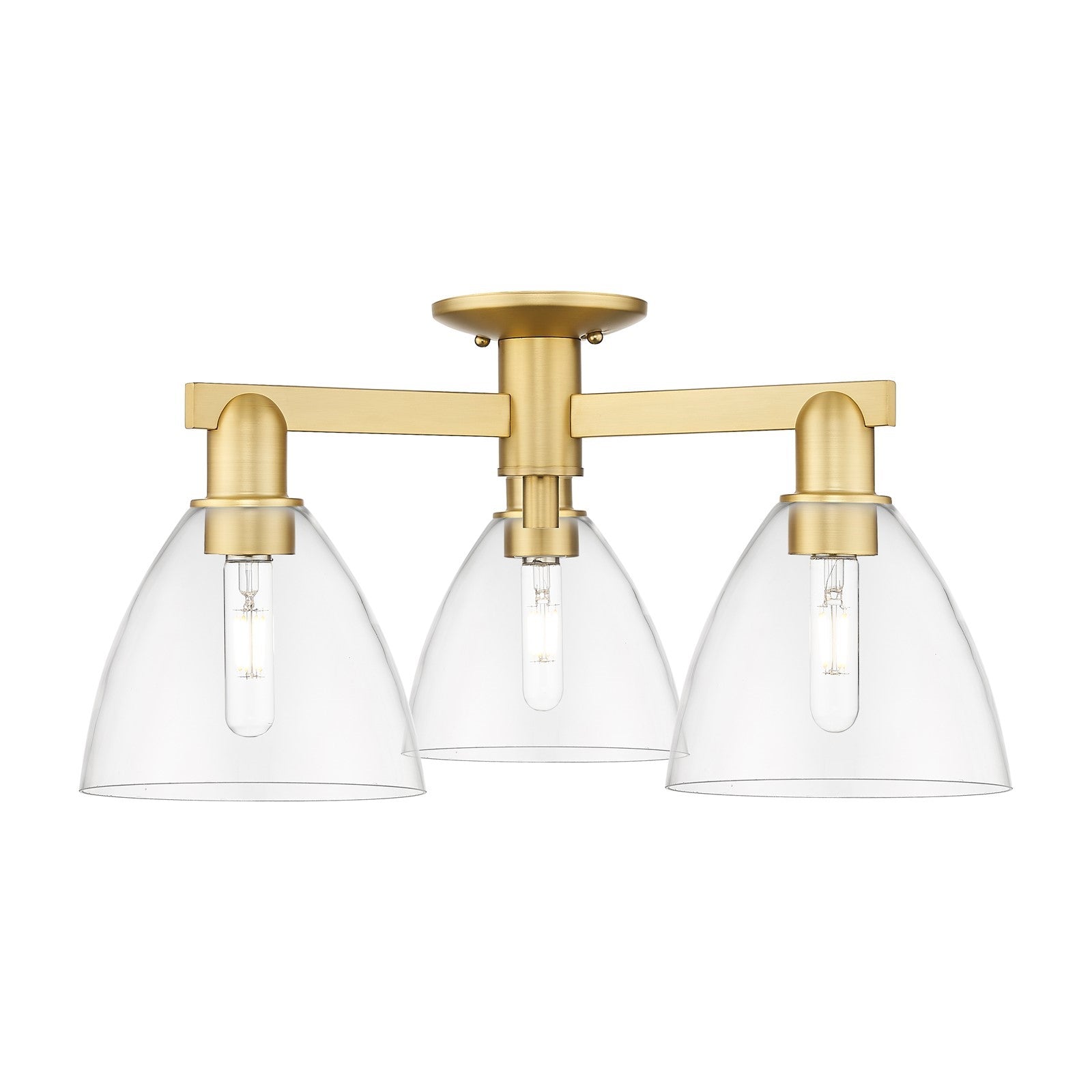 Innovations Bristol 25in 3-Light Semi-Flush Mount | Industrial Satin Gold Steel and Cast Brass with Clear Glass | Living Room & | Model 716-3F-SG-GBD-752