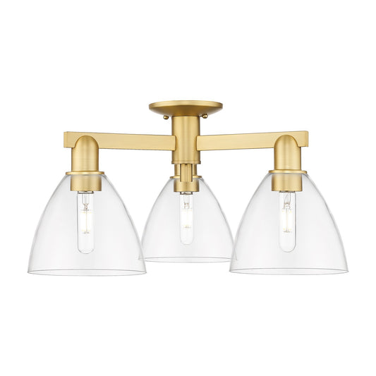 Innovations Bristol 25in 3-Light Semi-Flush Mount | Industrial Satin Gold Steel and Cast Brass with Clear Glass | Living Room & | Model 716-3F-SG-GBD-752