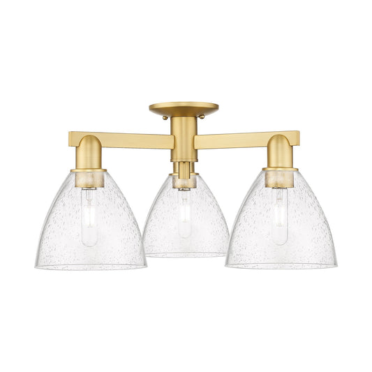 Innovations Bristol 25in 3-Light Semi-Flush Mount | Industrial Satin Gold Steel and Seedy Glass | Kitchen & Hallway | 25 x 25 x | Model 716-3F-SG-GBD-754