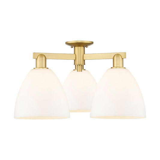 Innovations Bristol 27in 3-Light Semi-Flush Mount | Industrial Modern Satin Gold Steel and Matte White Glass | Entryway & Hallway | Model 716-3F-SG-GBD-91