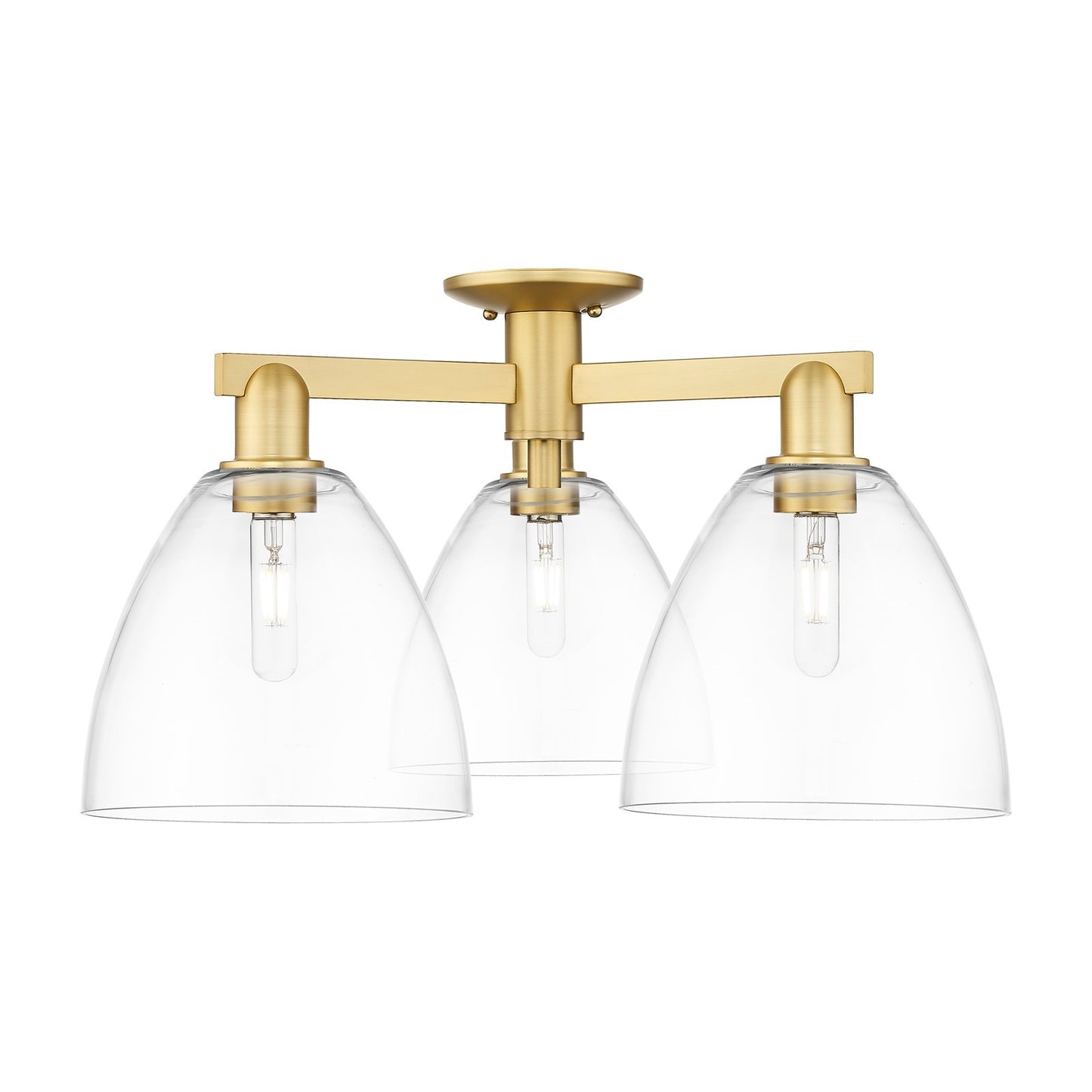 Innovations Bristol 27in 3-Light Semi-Flush Mount | Industrial Satin Gold Steel and Clear Glass | Living Room & Kitchen Damp | Model 716-3F-SG-GBD-92