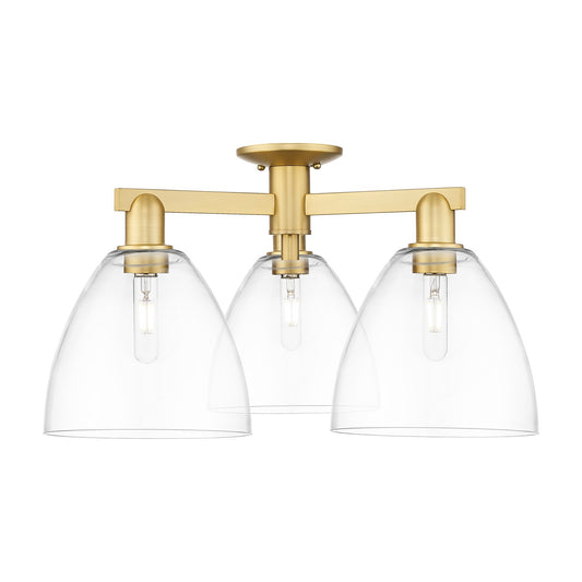 Innovations Bristol 27in 3-Light Semi-Flush Mount | Industrial Satin Gold Steel and Clear Glass | Living Room & Kitchen Damp | Model 716-3F-SG-GBD-92