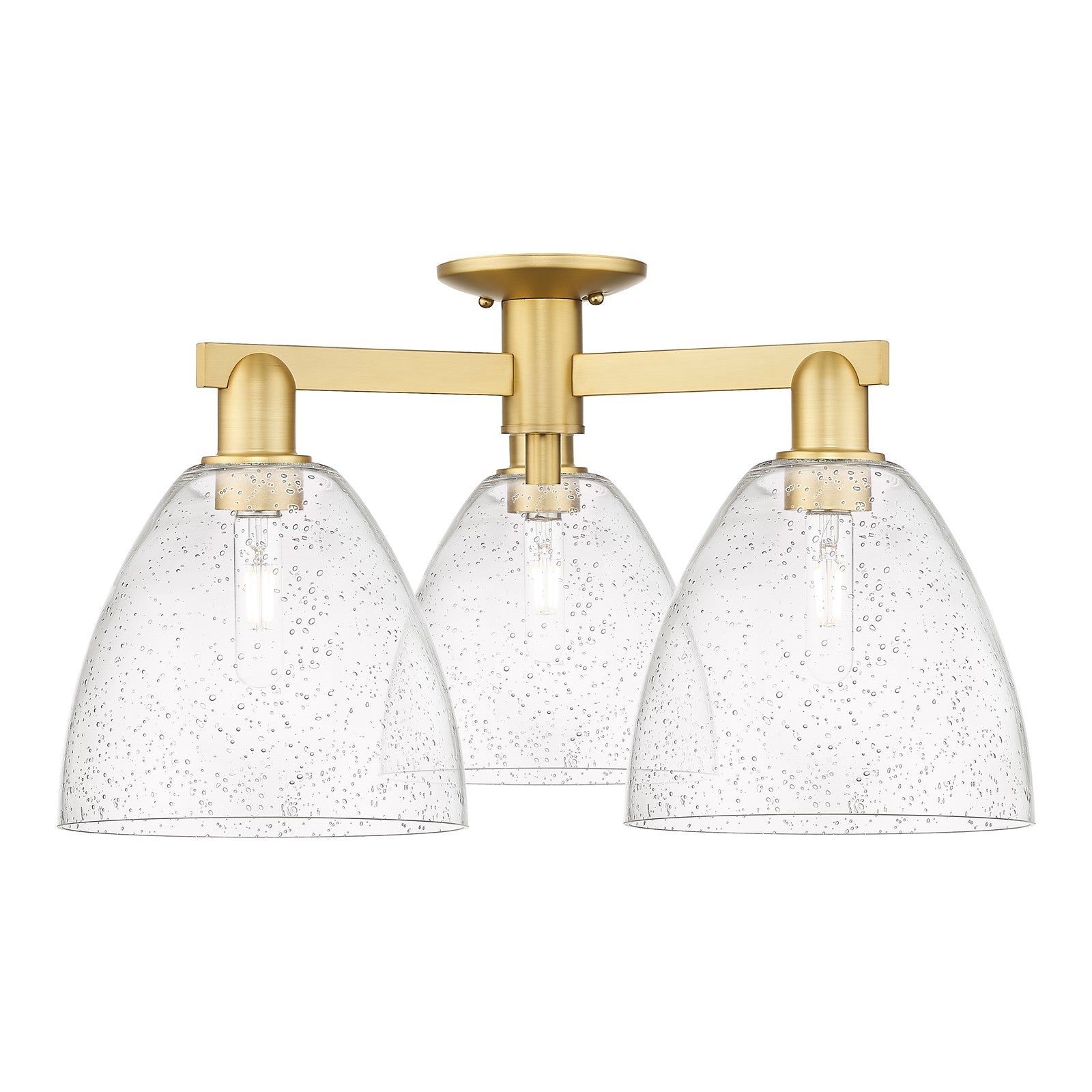 Innovations Bristol 27in 3-Light Semi-Flush Mount | Industrial Satin Gold Steel and Seedy Glass | Entryway & Hallway | 26.5 x | Model 716-3F-SG-GBD-94