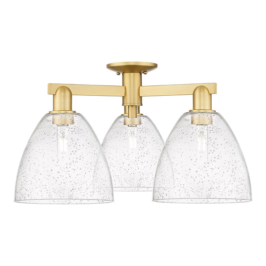 Innovations Bristol 27in 3-Light Semi-Flush Mount | Industrial Satin Gold Steel and Seedy Glass | Entryway & Hallway | 26.5 x | Model 716-3F-SG-GBD-94