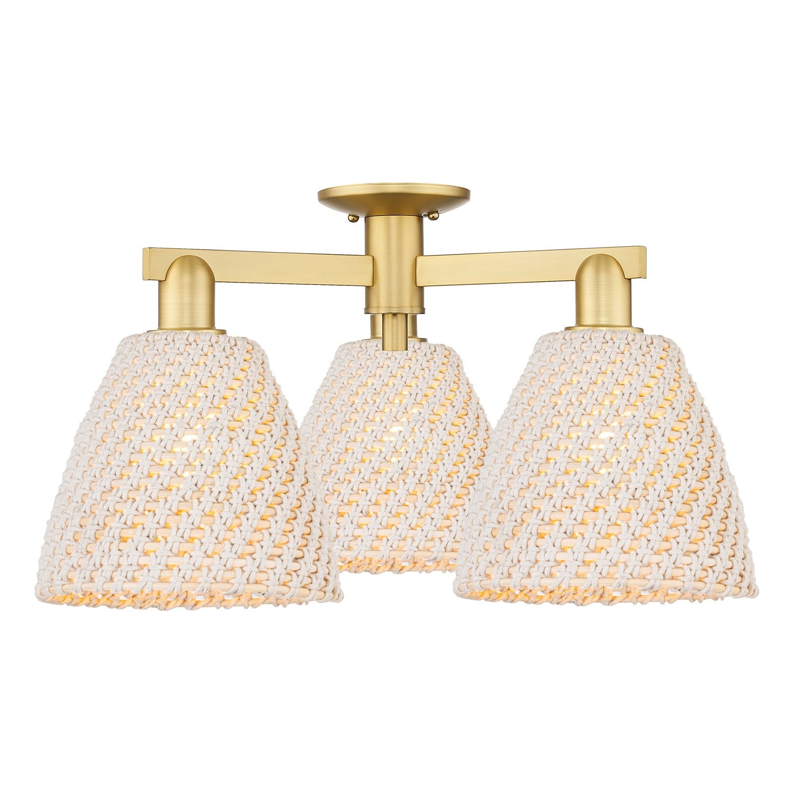 Innovations Bristol Natural 27in 3-Light Semi-Flush Mount | Industrial Satin Gold Steel and Natural Fiber Dome Shade | Living | Model 716-3F-SG-NBD-9-NAT