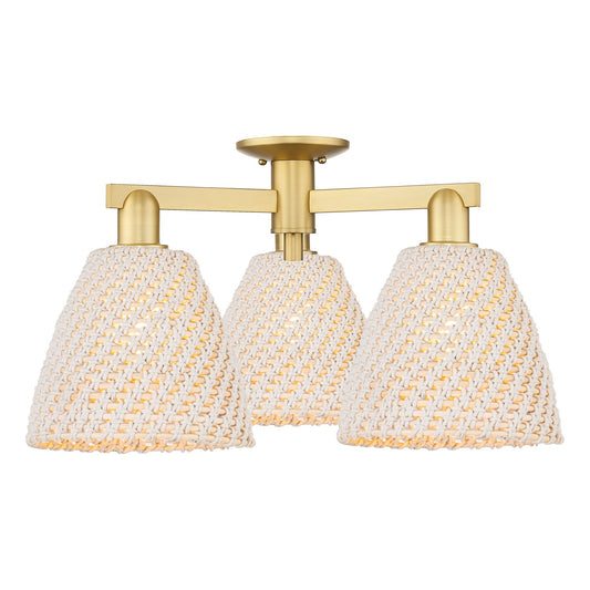 Innovations Bristol Natural 27in 3-Light Semi-Flush Mount | Industrial Satin Gold Steel and Natural Fiber Dome Shade | Living | Model 716-3F-SG-NBD-9-NAT
