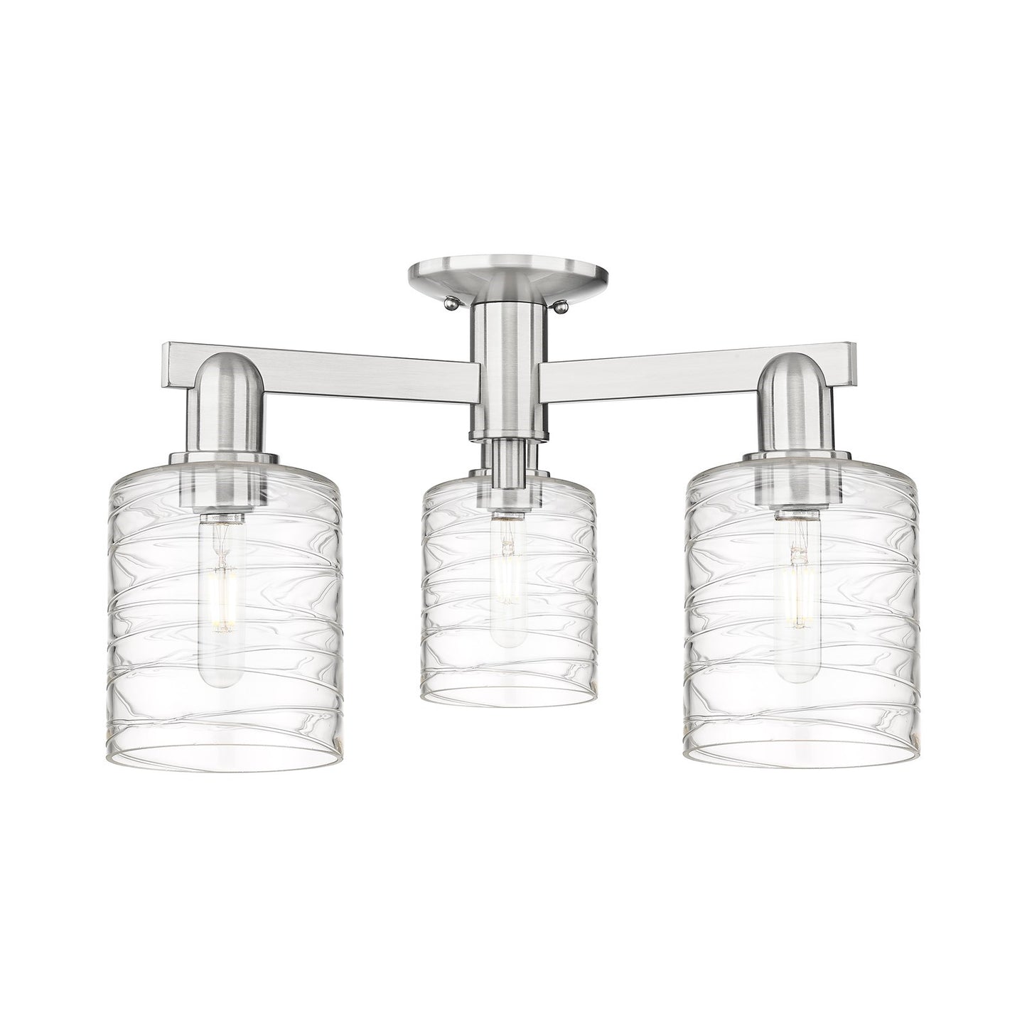 Innovations Cobbleskill 23in 3-Light Semi-Flush Mount | Industrial Brushed Satin Nickel Steel and Deco Swirl Glass | Kitchen & | Model 716-3F-SN-G1113