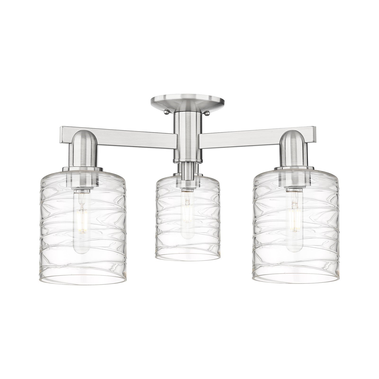 Innovations Cobbleskill 23in 3-Light Semi-Flush Mount | Industrial Brushed Satin Nickel Steel and Deco Swirl Glass | Kitchen & | Model 716-3F-SN-G1113