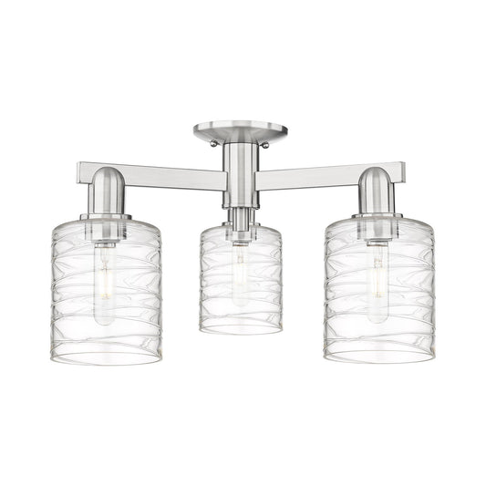 Innovations Cobbleskill 23in 3-Light Semi-Flush Mount | Industrial Brushed Satin Nickel Steel and Deco Swirl Glass | Kitchen & | Model 716-3F-SN-G1113