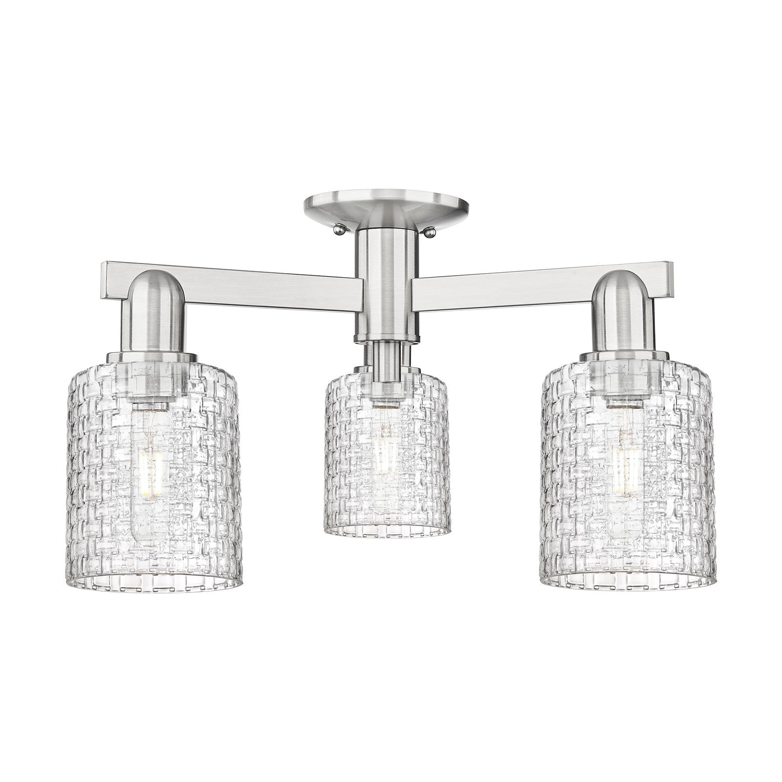 Innovations Cobbleskill 23in 3-Light Semi-Flush Mount | Industrial Brushed Satin Nickel Steel and Clear Glass | Living Room & | Model 716-3F-SN-G112