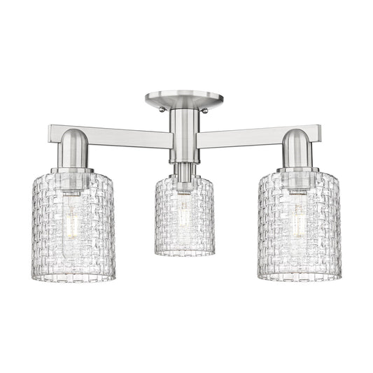 Innovations Cobbleskill 23in 3-Light Semi-Flush Mount | Industrial Brushed Satin Nickel Steel and Clear Glass | Living Room & | Model 716-3F-SN-G112