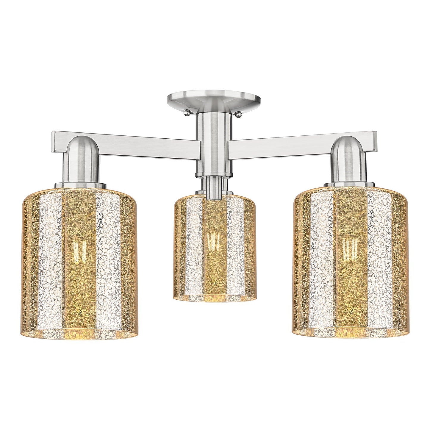 Innovations Cobbleskill 23in 3-Light Semi-Flush Mount | Industrial Brushed Satin Nickel Steel and Mercury Glass | Kitchen & Hallway | Model 716-3F-SN-G116