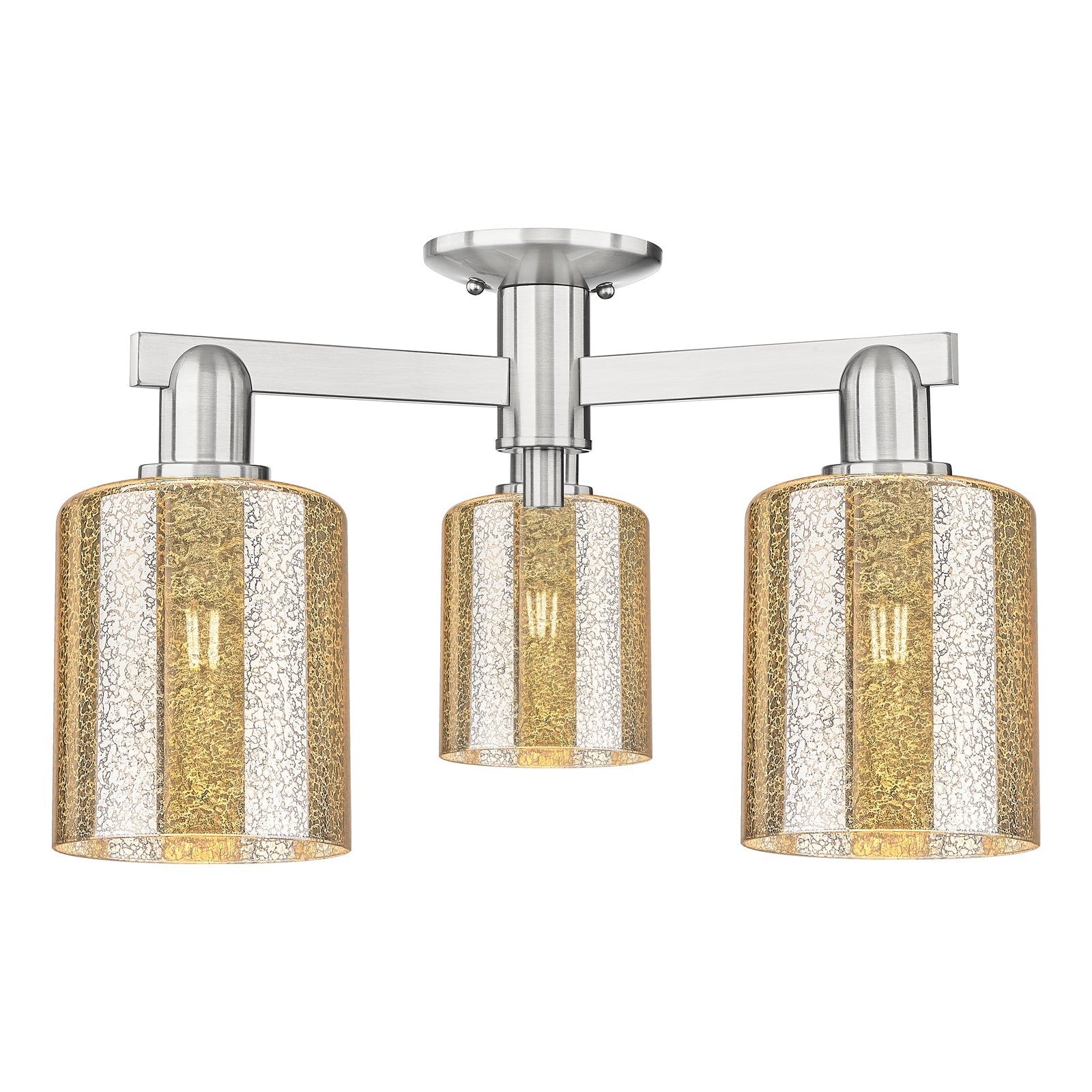 Innovations Cobbleskill 23in 3-Light Semi-Flush Mount | Industrial Brushed Satin Nickel Steel and Mercury Glass | Kitchen & Hallway | Model 716-3F-SN-G116