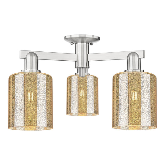 Innovations Cobbleskill 23in 3-Light Semi-Flush Mount | Industrial Brushed Satin Nickel Steel and Mercury Glass | Kitchen & Hallway | Model 716-3F-SN-G116