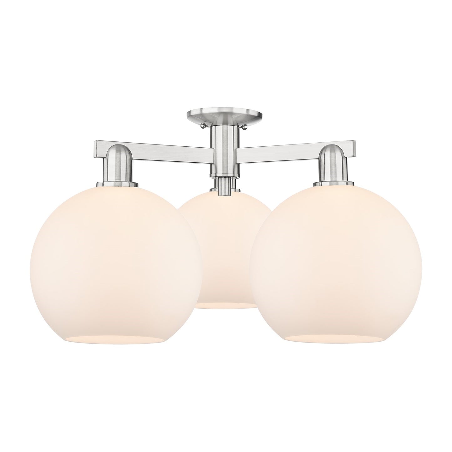 Innovations Athens 28in 3-Light Semi-Flush Mount | Industrial Brushed Satin Nickel and Matte White Glass | Living Room & Hallway | Model 716-3F-SN-G121-10